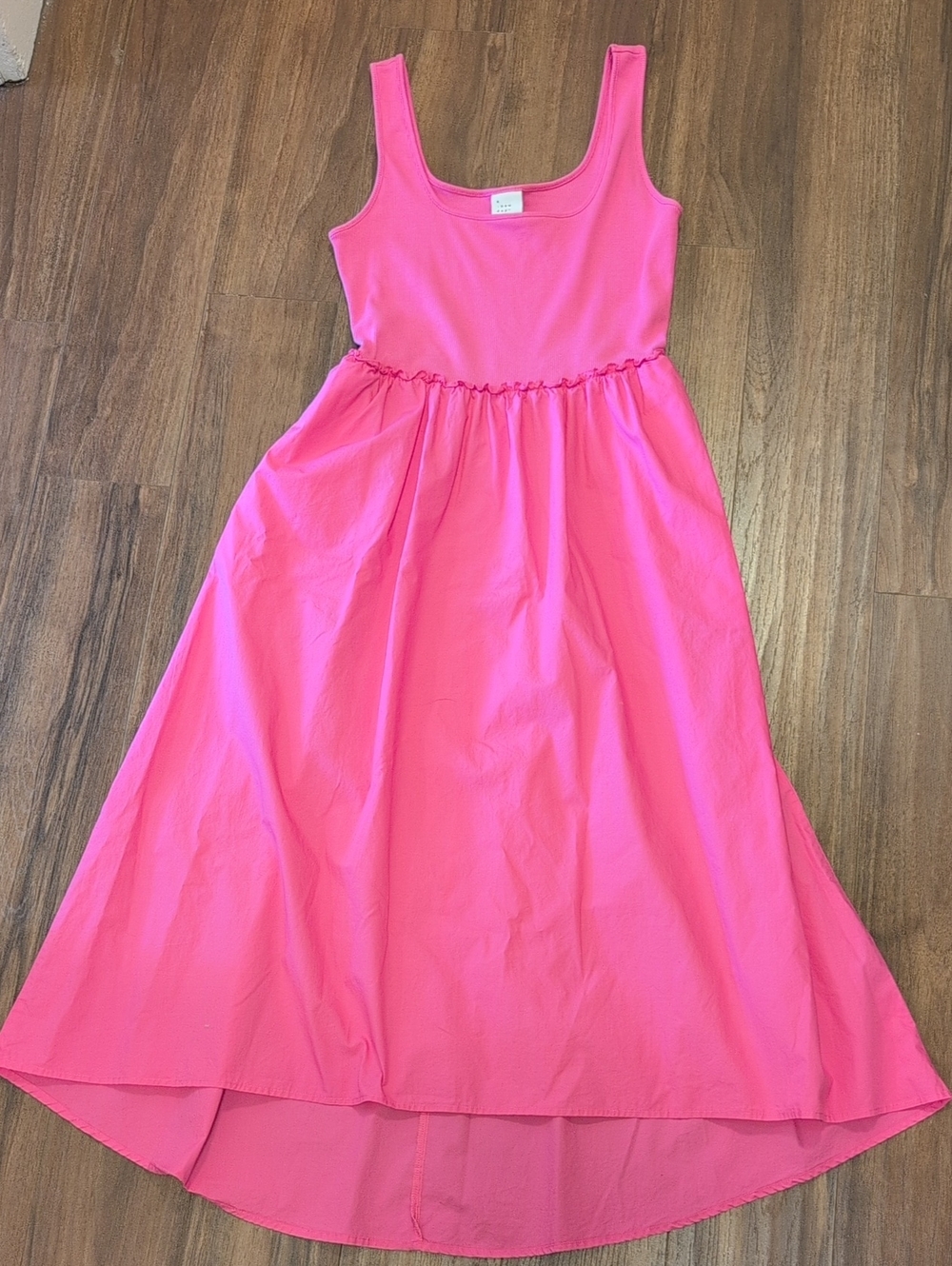 a new day Hot Pink Tank Cotton Maxi Gathered-Waist Casual Cotton Dress